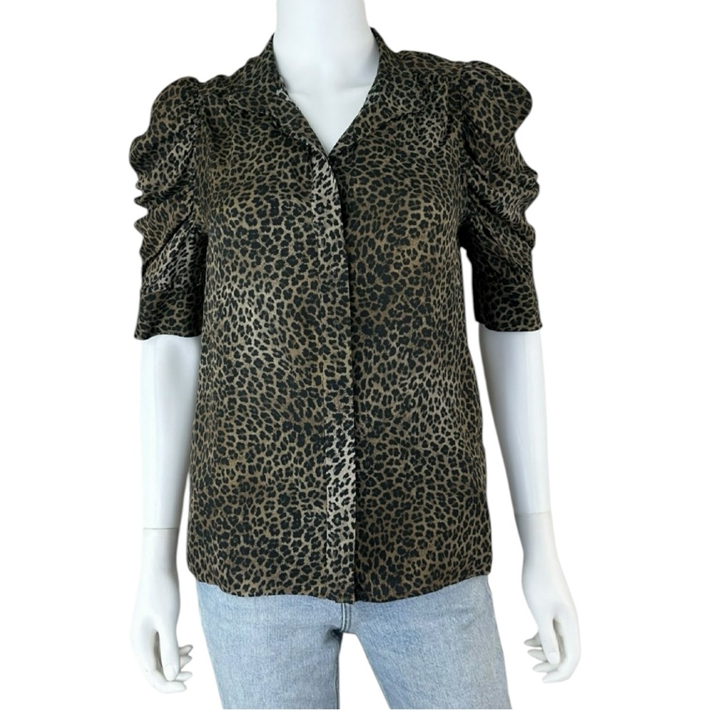 FRAME 100% Silk Brown Leopard Print Top Size XS A0033
